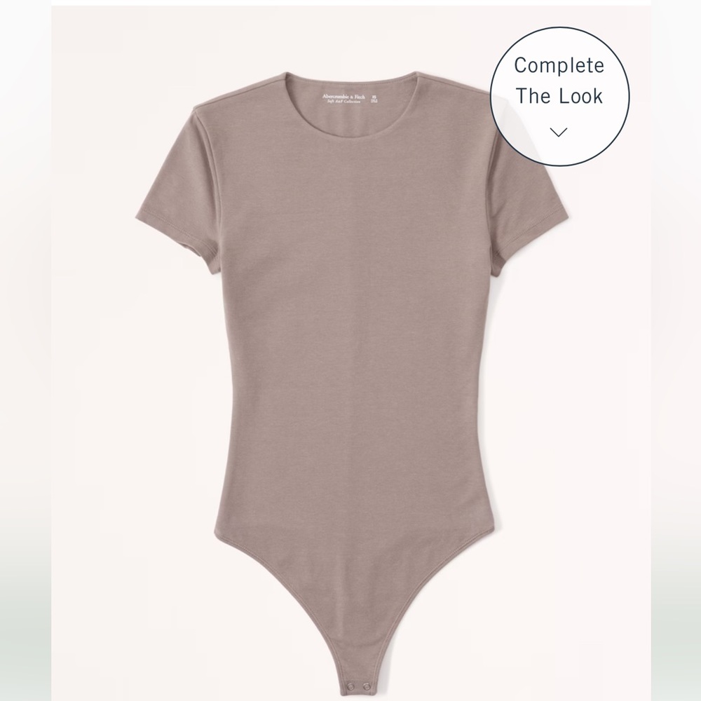 Abercrombie Short-sleeve cotton seamless fabric crew bodysuit — taupe